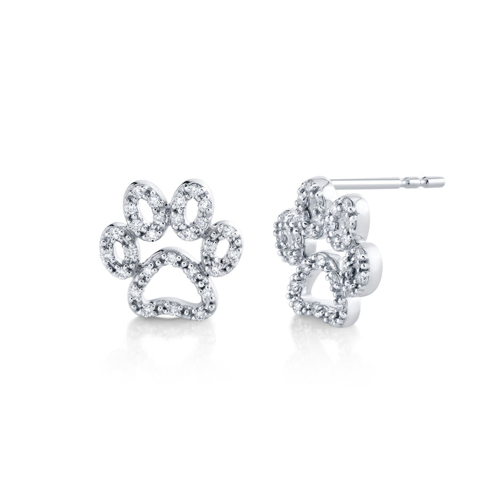 14kw Paw Print Diamond Stud Earrings