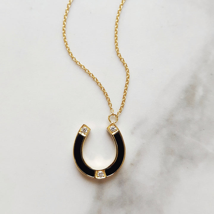 Black Onyx Lucky Horse Shoe Pendant