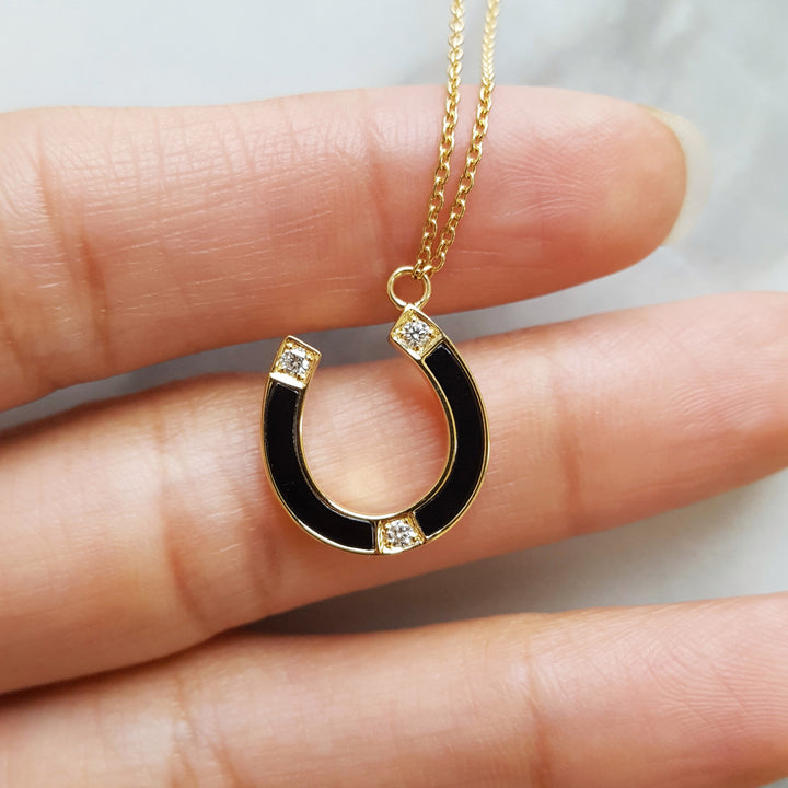 Black Onyx Lucky Horse Shoe Pendant