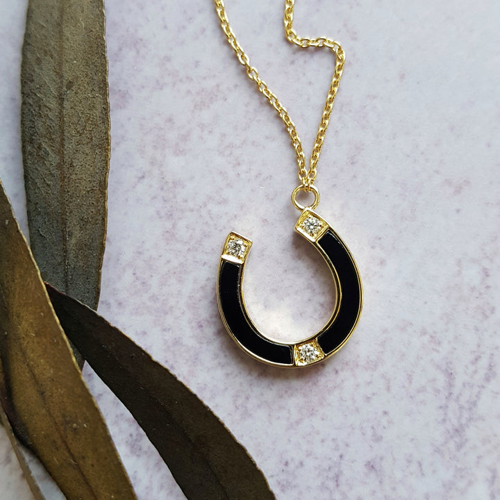Black Onyx Lucky Horse Shoe Pendant
