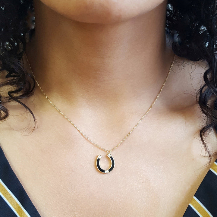 Black Onyx Lucky Horse Shoe Pendant