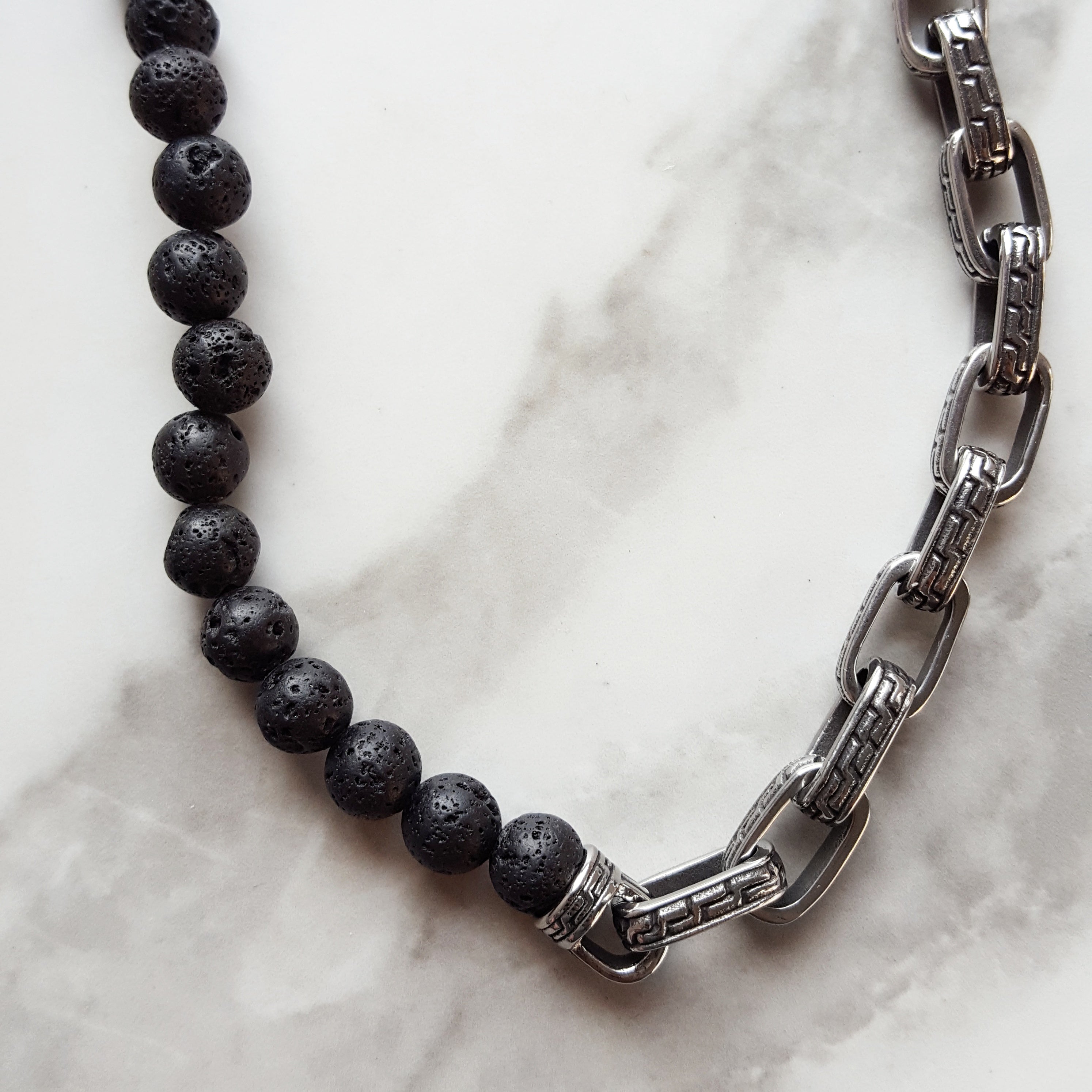 Men's Versatile Steel and lava Rock Necklace – Sami Fine Jewelry