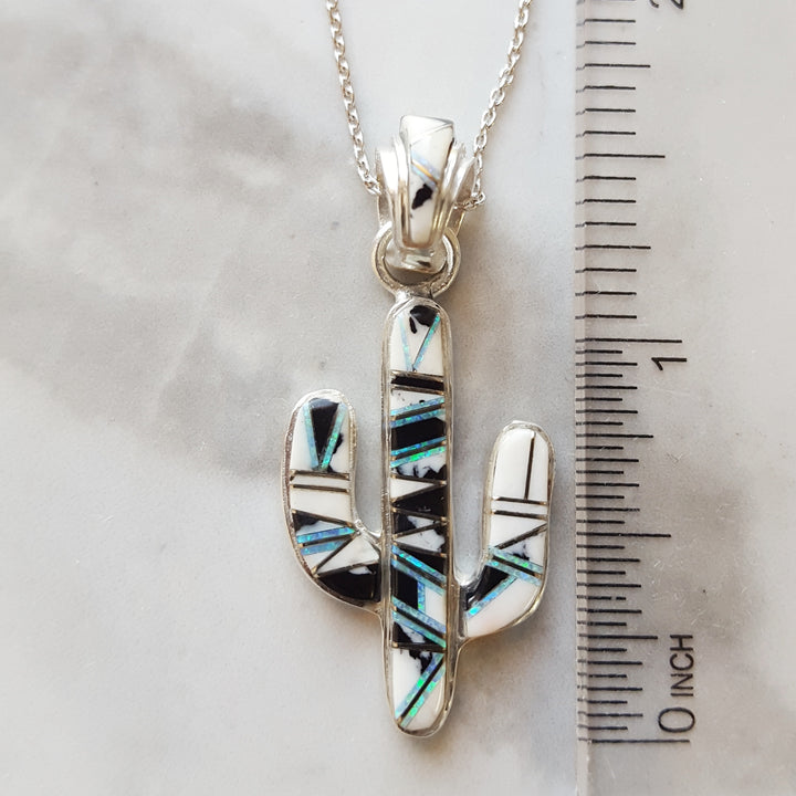 White Buffalo Turquoise Cactus Pendant