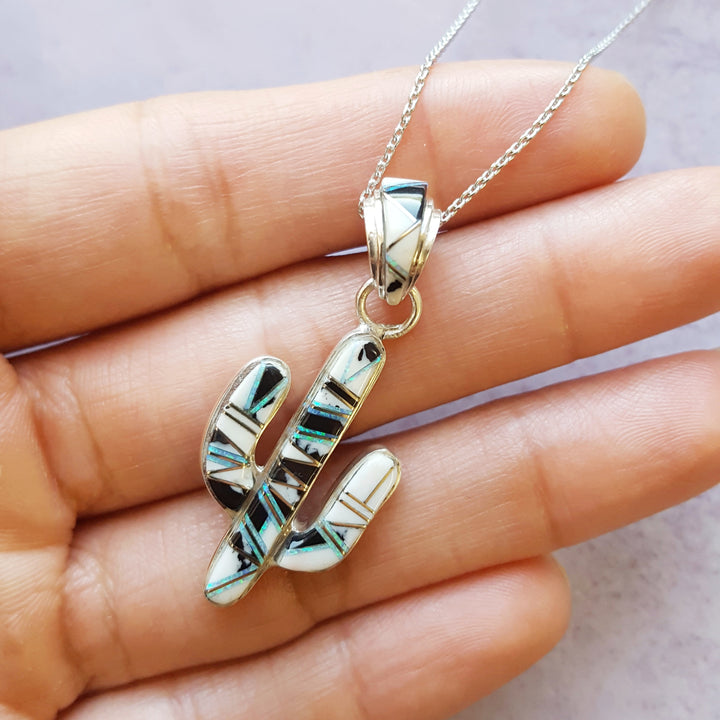 White Buffalo Turquoise Cactus Pendant