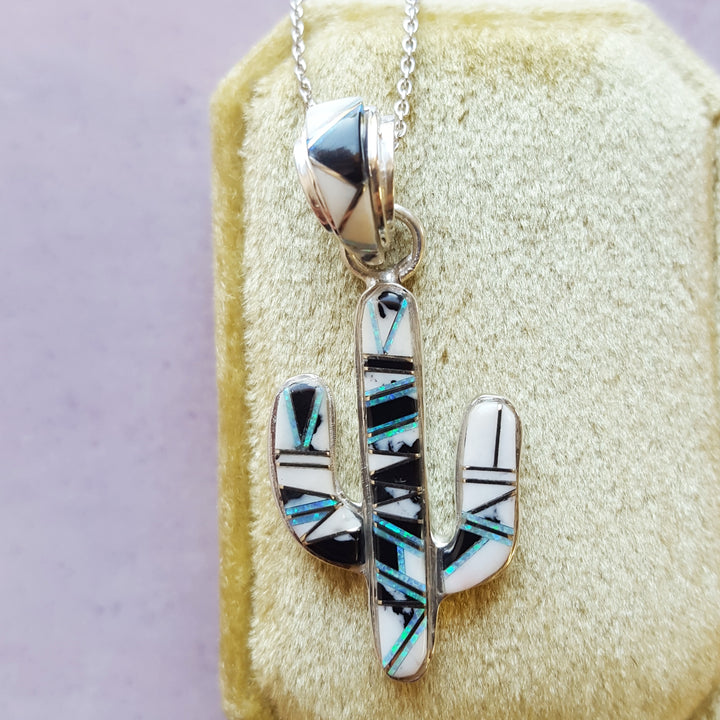 White Buffalo Turquoise Cactus Pendant