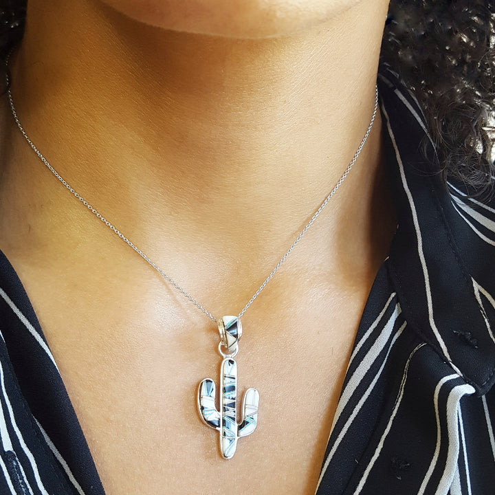 White Buffalo Turquoise Cactus Pendant