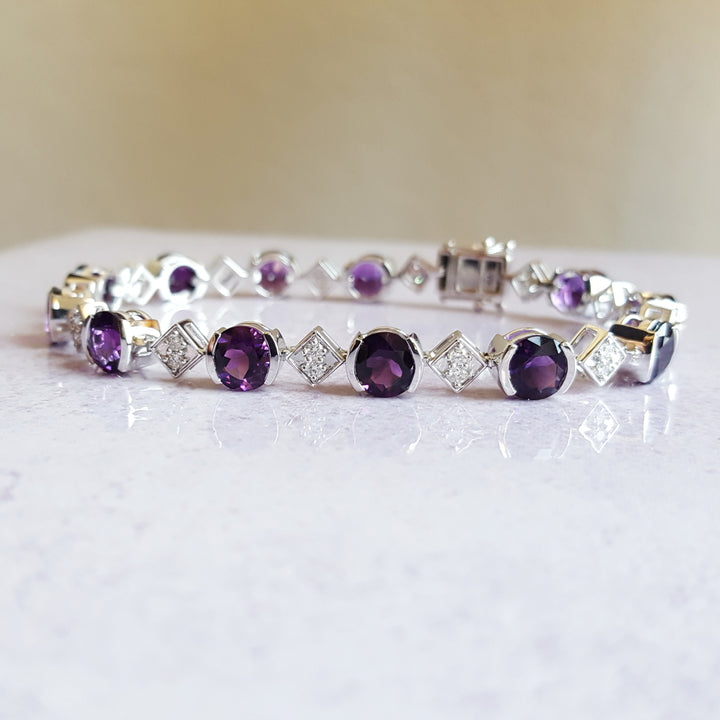 Amethyst and Diamond Link Tennis Bracelet