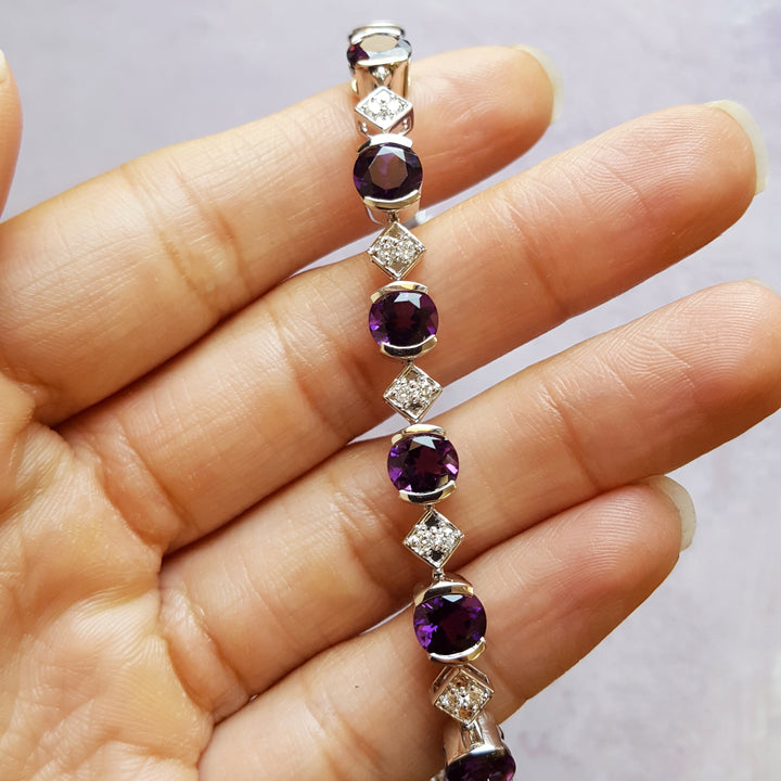 Amethyst and Diamond Link Tennis Bracelet