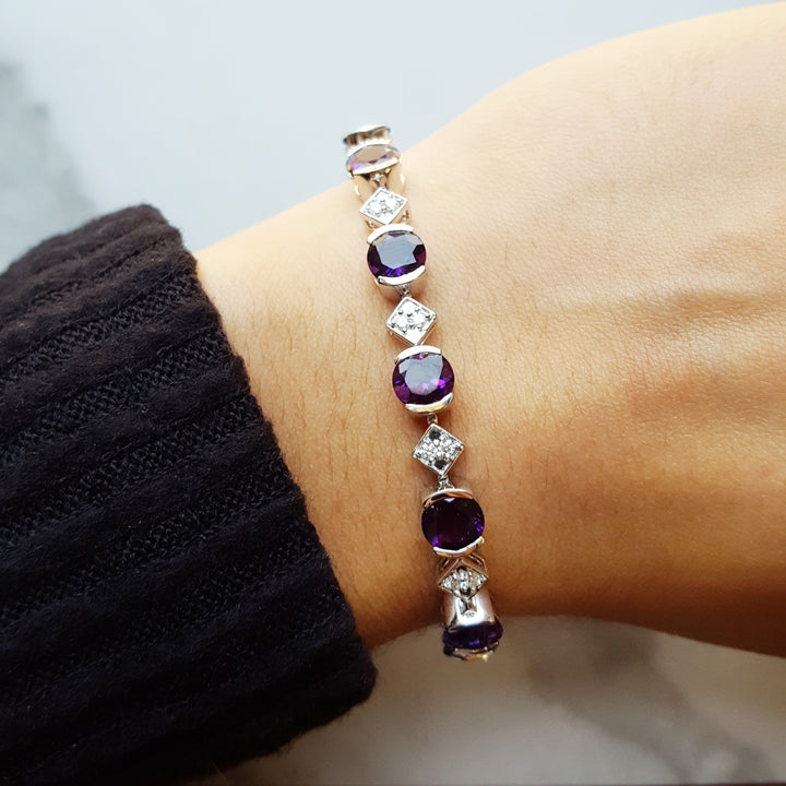 Amethyst and Diamond Link Tennis Bracelet