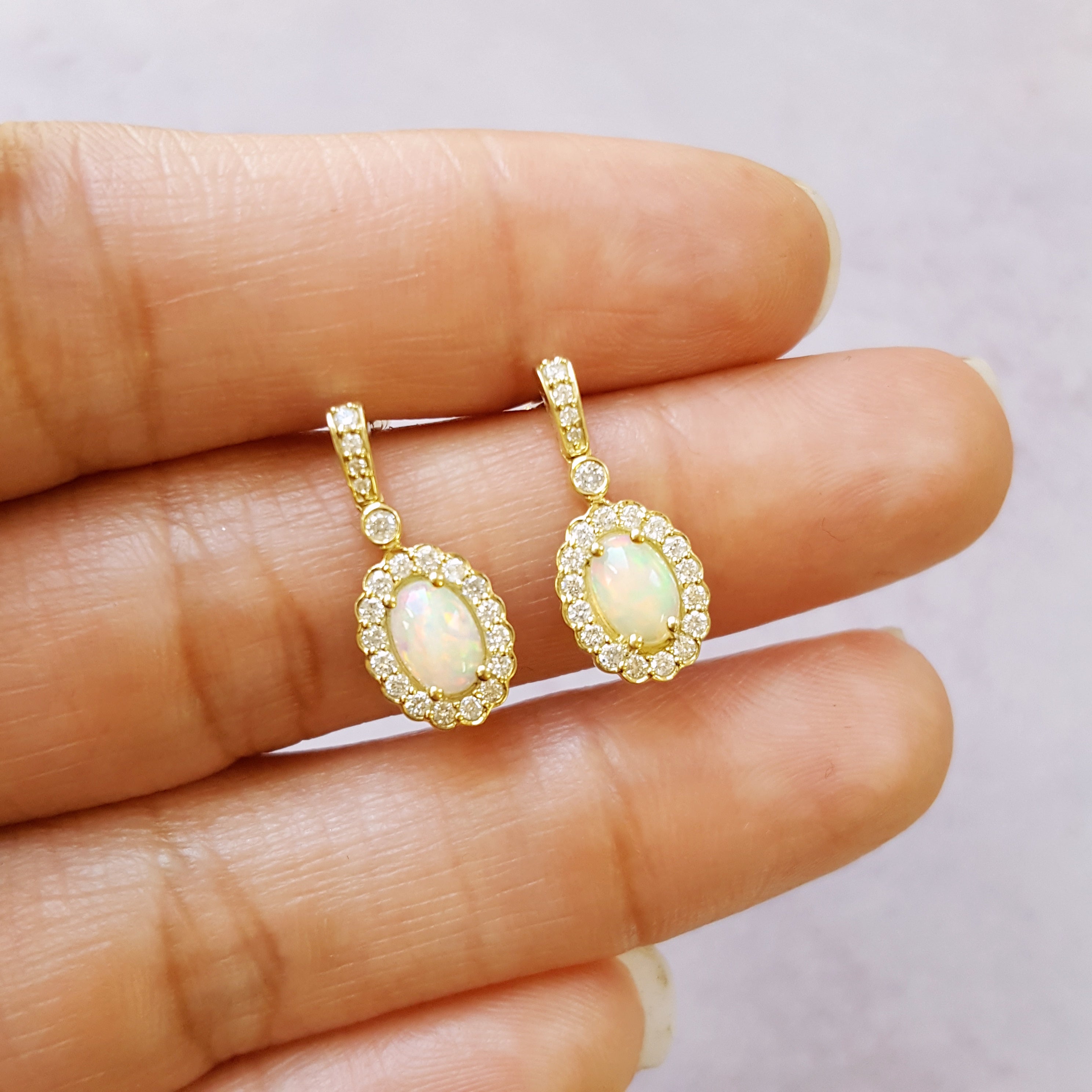 2 Ct Oval Cut Opal & Damond Drop/dangle Earrngs 14k Yellow Gold Fnsh - Etsy