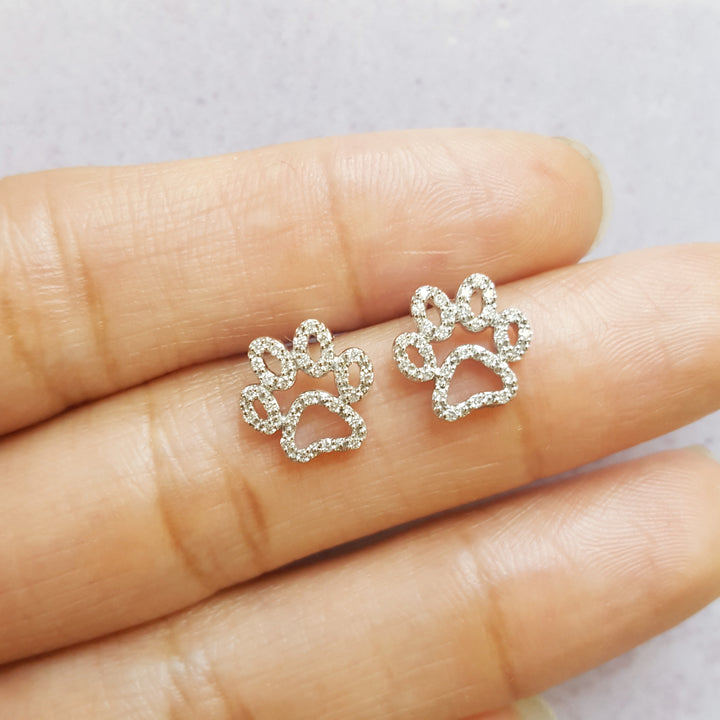 14kw Paw Print Diamond Stud Earrings