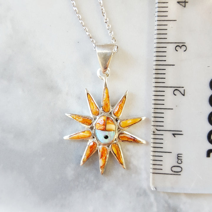 Sterling Silver Arizona Inlaid Kachina Sun Pendant