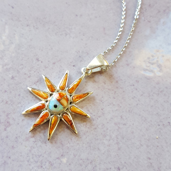 Sterling Silver Arizona Inlaid Kachina Sun Pendant