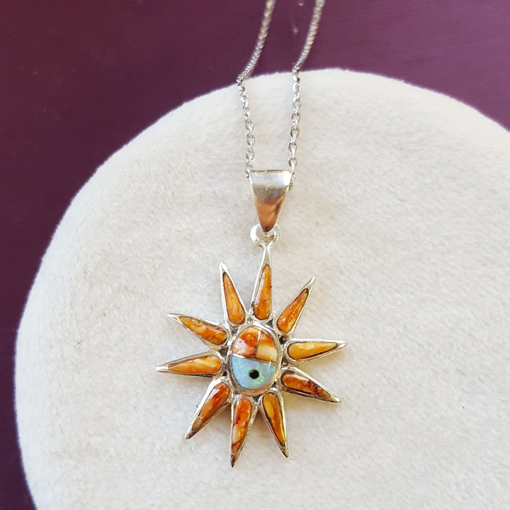 Sterling Silver Arizona Inlaid Kachina Sun Pendant