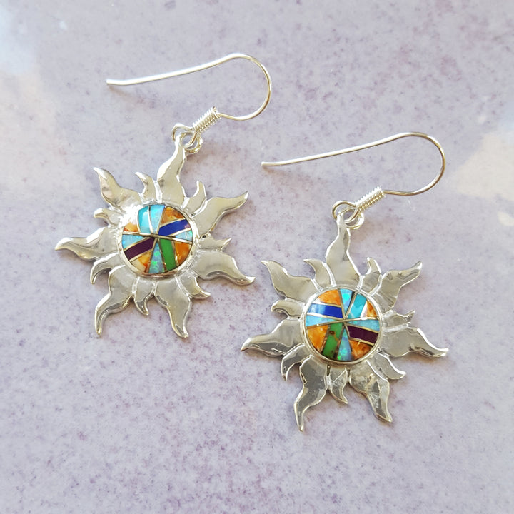 Sterling Silver Sunshine Multicolor Inlay Earrings