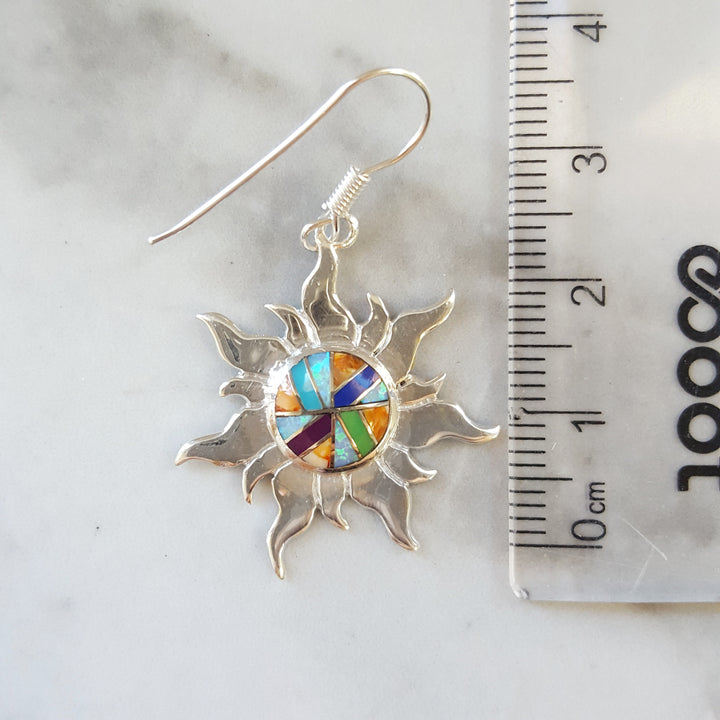 Sterling Silver Sunshine Multicolor Inlay Earrings