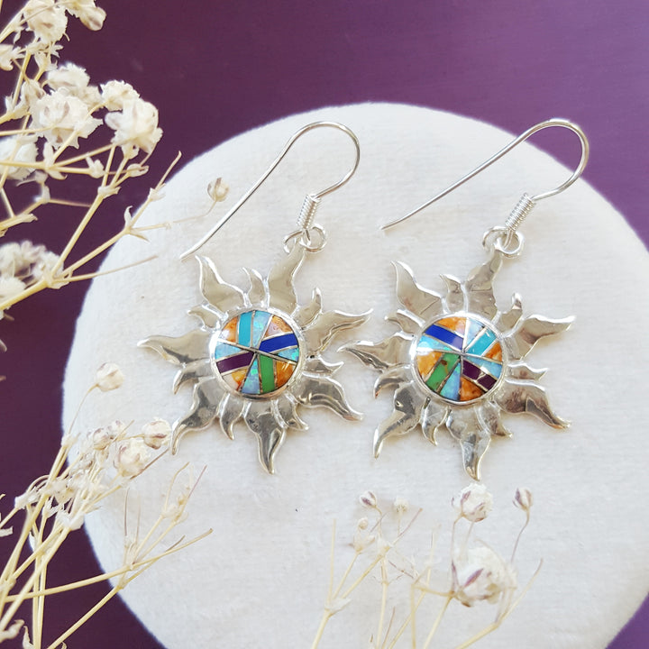 Sterling Silver Sunshine Multicolor Inlay Earrings