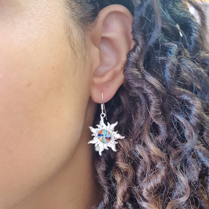 Sterling Silver Sunshine Multicolor Inlay Earrings