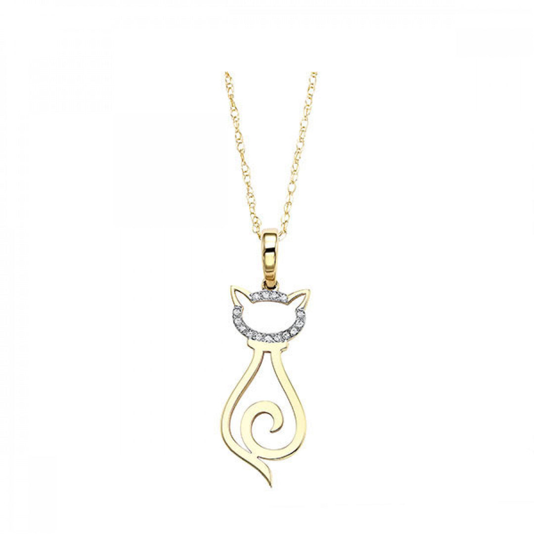 10k Modern Diamond Cat Pendant