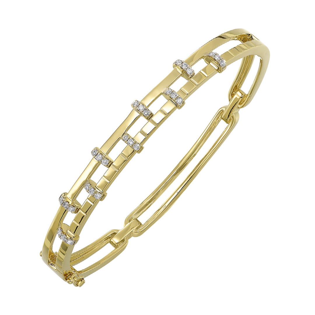 14k Yellow Gold Modern Grid Diamond Bangle Bracelet