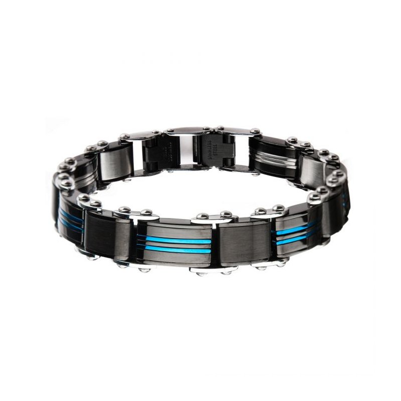 INOX Jewelry Double Sided Stainless Steel Blue IP & Black IP Reversible Bracelet BR175112