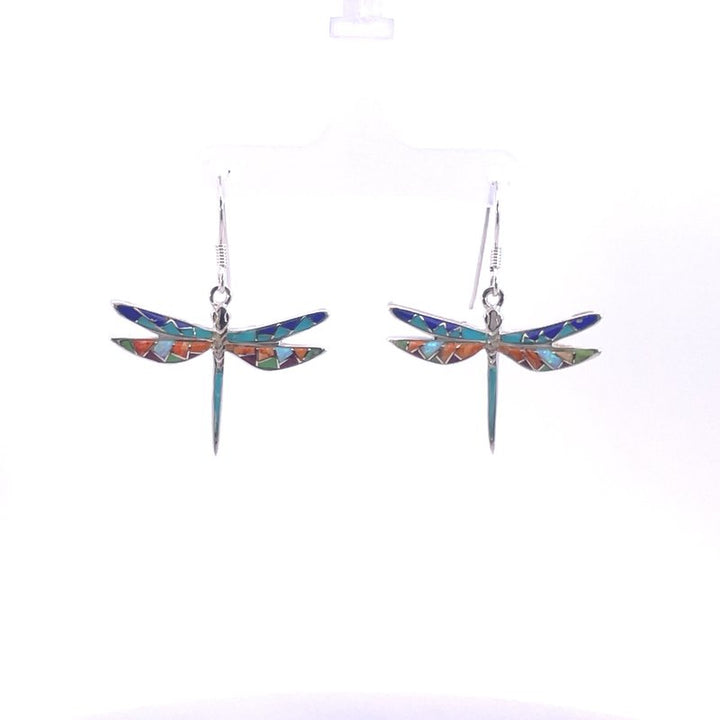 SS Arizona Turquoise and Inlaid Jewelry Dragonfly Earrings