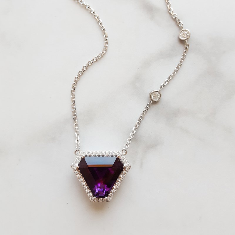 One of a Kind 14kw AZ Amethyst & Diamond Necklace – Sami Fine Jewelry
