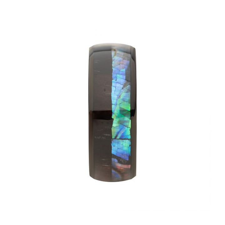 INOX Jewelry Black IP Abalone Shell & Ebony Wood Inlay Ring