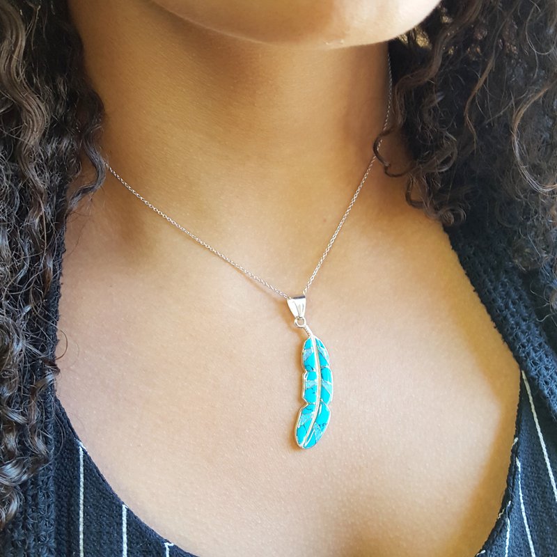 Arizona Turquoise and Inlaid Jewelry Light as a Feather Pendant