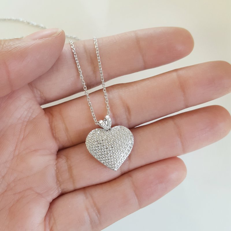 Gems One Pave Heart CZ Pendant Necklace In Sterling Silver