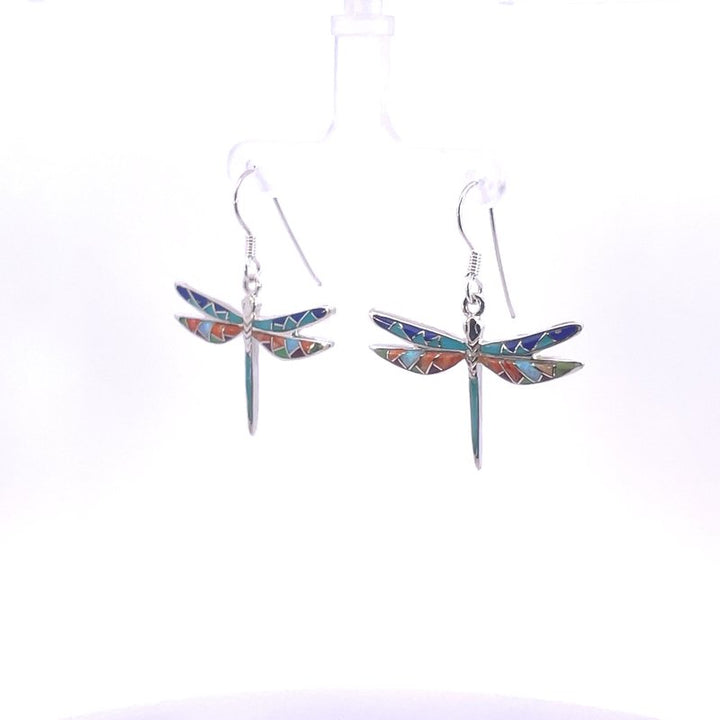SS Arizona Turquoise and Inlaid Jewelry Dragonfly Earrings