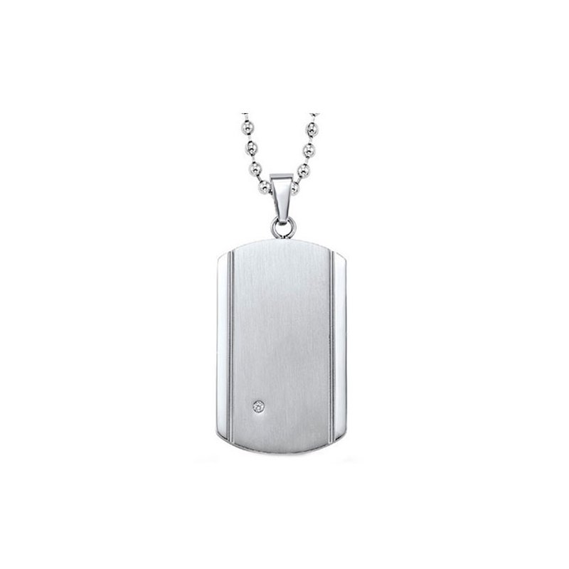 Gems One Men's Diamond Dog Tag Pendant Necklace In Brushed & Bright Polished Stainless Steel - Engravable PD10061-STL - Sami Fine Jewelry