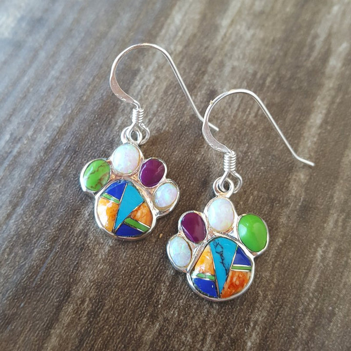 Arizona Turquoise and Inlaid Jewelry Multicolor Pawprint Earrings