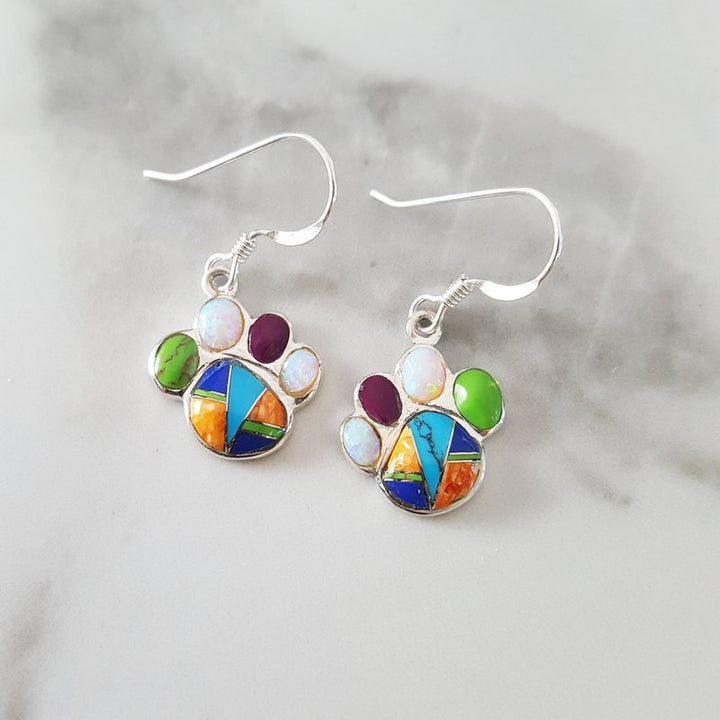 Arizona Turquoise and Inlaid Jewelry Multicolor Pawprint Earrings 2411700