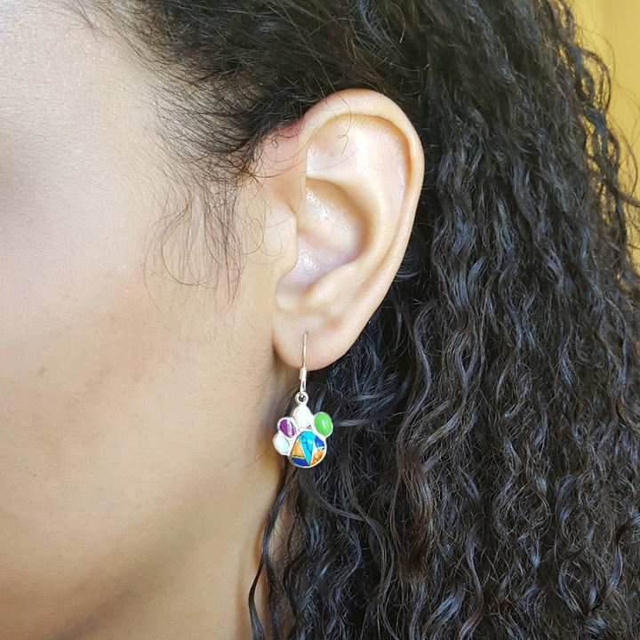 Arizona Turquoise and Inlaid Jewelry Multicolor Pawprint Earrings