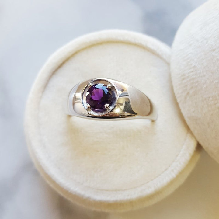 White Gold Amethyst Men's Ring