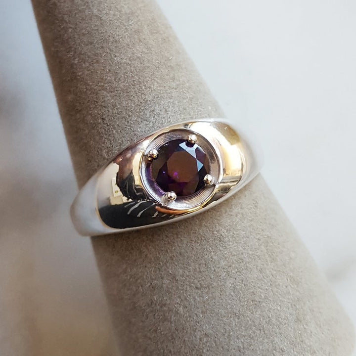 White Gold Amethyst Men's Ring