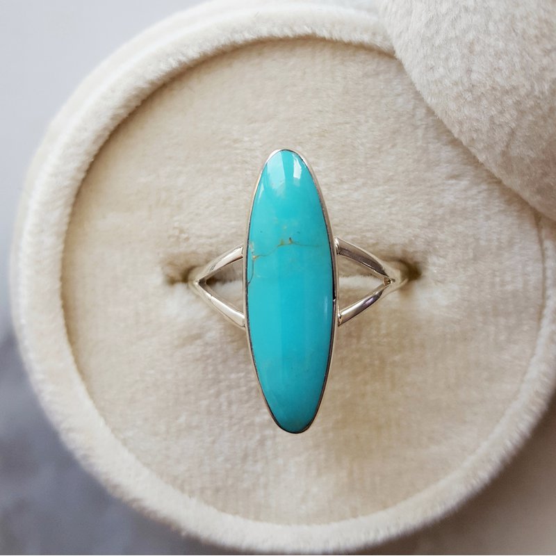 Long Oval Turquoise Ring Large Turquoise Oval Studded Silver