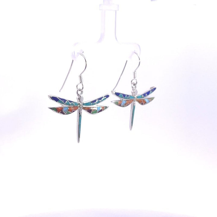 SS Arizona Turquoise and Inlaid Jewelry Dragonfly Earrings
