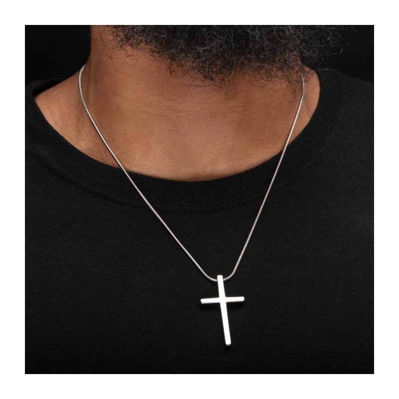 INOX Jewelry Tungsten Carbide Cross Pendant with Steel Snake Chain Sami Fine Jewelry