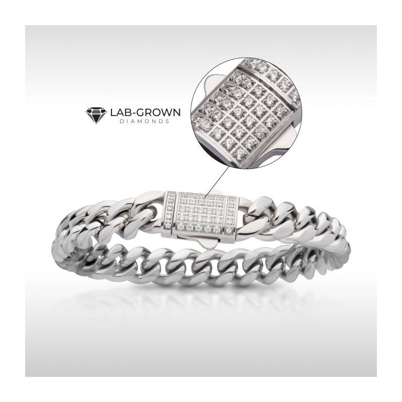 INOX Jewelry 10mm Steel Miami Cuban Chain Bracelet with CNC Precision Set  Lab-grown Diamonds Double Tab Box Clasp