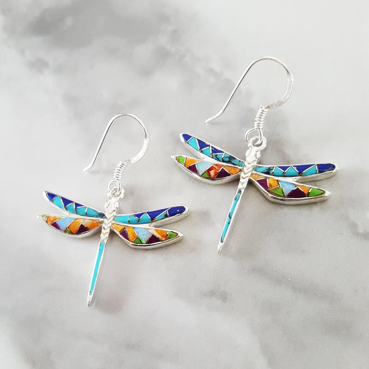 Arizona Turquoise and Inlaid Jewelry Dragonfly Earrings 2411715
