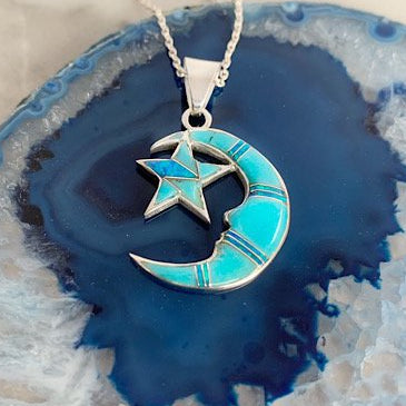 Arizona Turquoise and Inlaid Jewelry Moon and Star Pendant – Sami