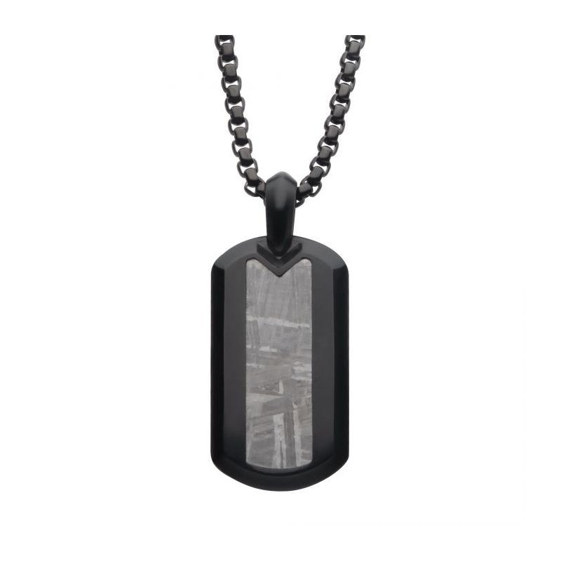 INOX Jewelry Meteorite Inlay Dog Tag Pendant with Black IP Box