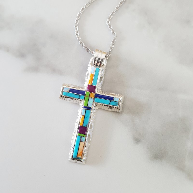 Sterling Silver Arizona Turquoise and Inlaid Jewelry Multicolored