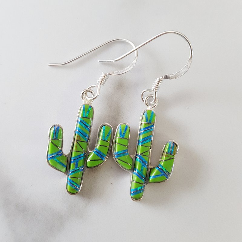 Arizona Turquoise and Inlaid Jewelry Gaspeite Saguaro Cactus Earrings –  Sami Fine Jewelry