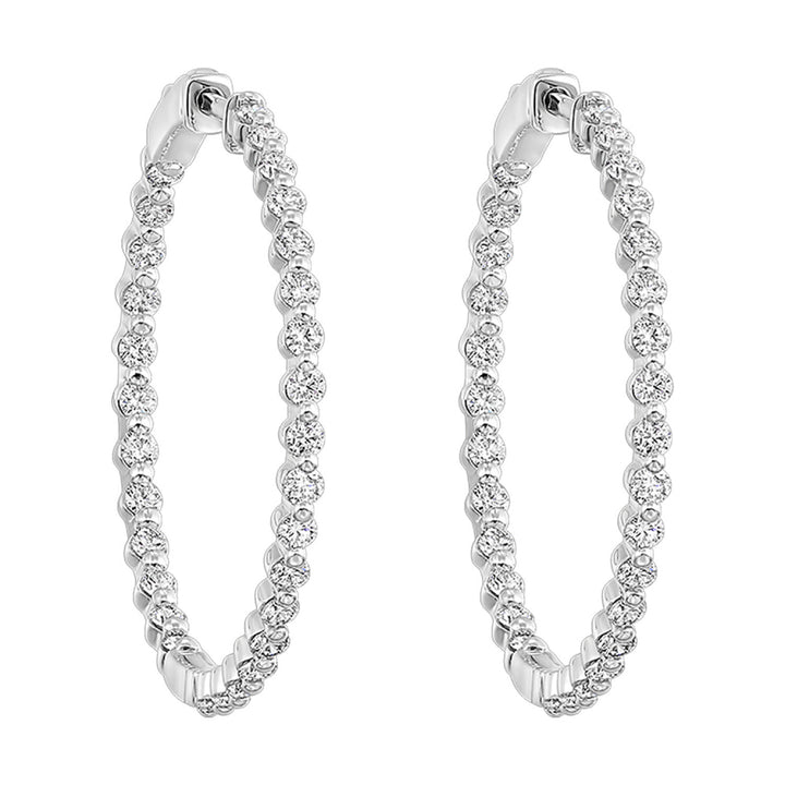 14k White Gold Classic Curve Diamond Oval Hoop Earrings