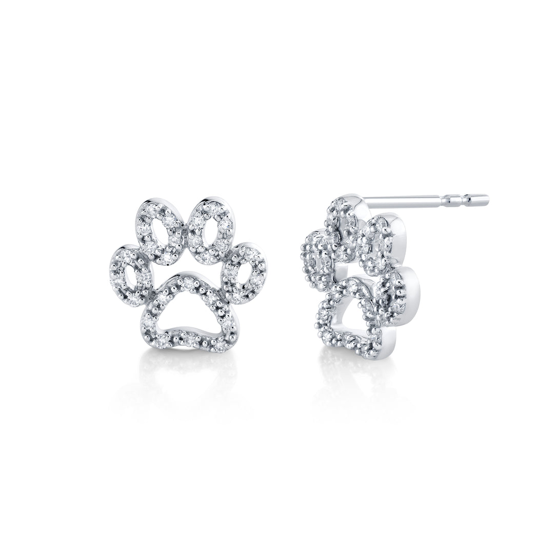 14kw Paw Print Diamond Stud Earrings