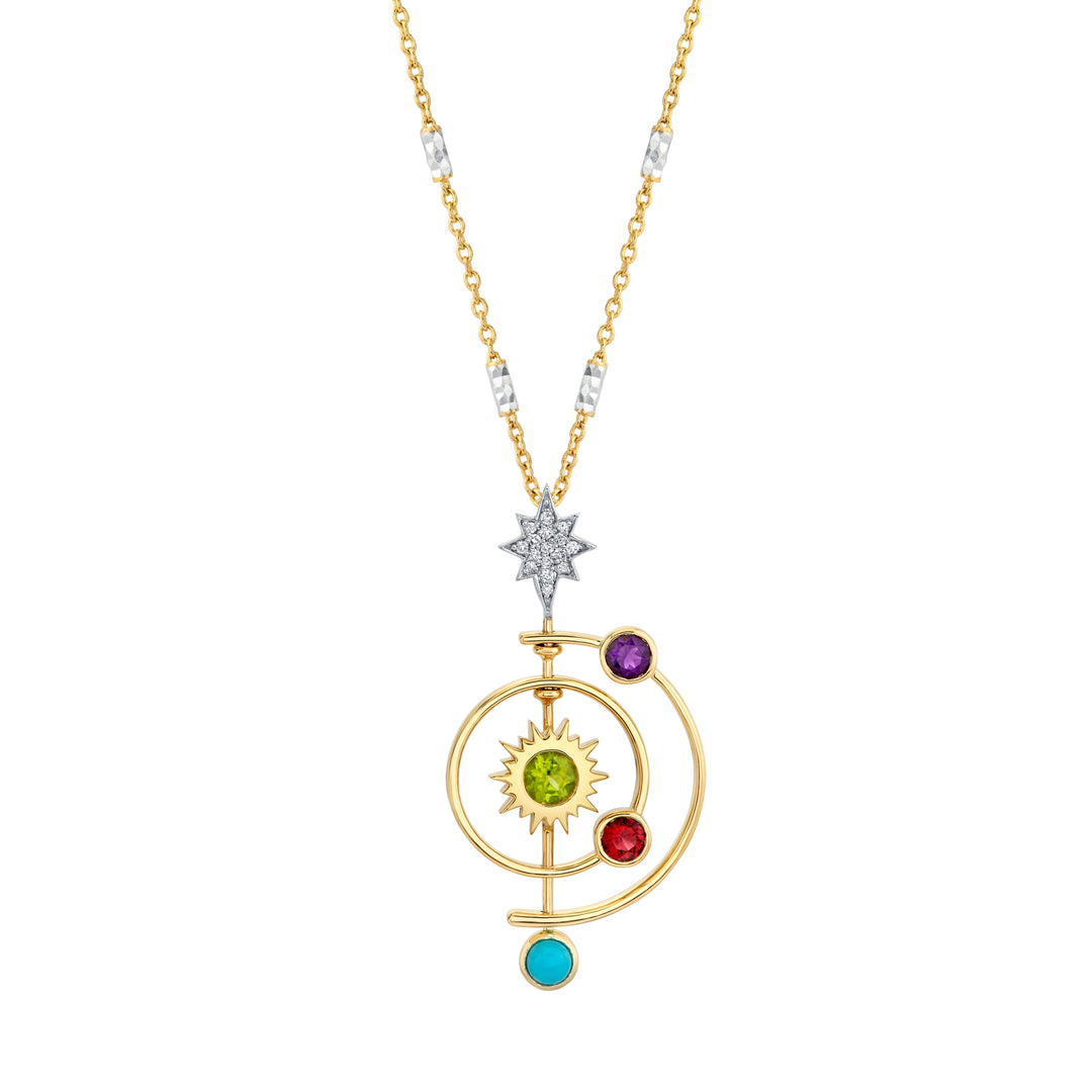 18" Galaxy Staras Gold Sand Sun Gems Round Beads Necklace – Natural Sandstone, Silver Plated