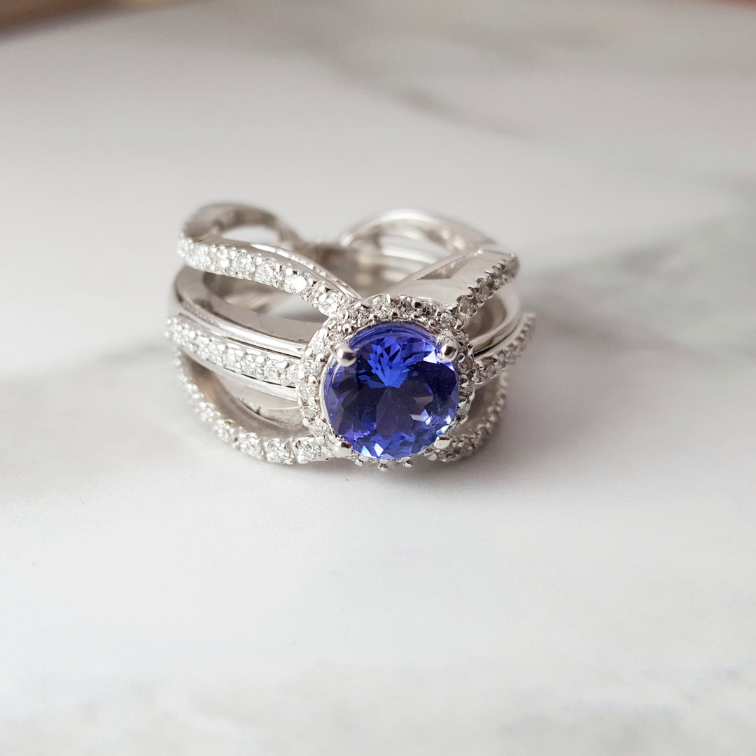 Luxury by Rene Hernandez Triple Row Statement Sapphire Ring